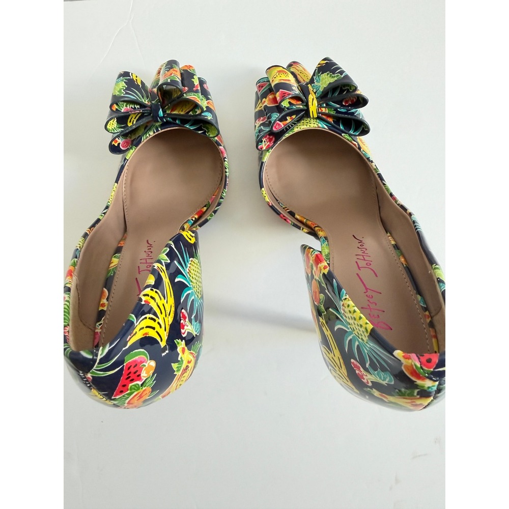 Betsey Johnson Prince Tropical Fruit Print Bow d'Orsay Pumps Navy Multi 7.5M - Picture 10 of 12